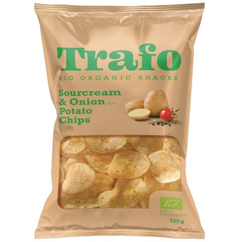 CHIPSY ZIEMNIACZANE O SMAKU ŚMIETANKOWO - CEBULOWYM WEGAŃSKIE BIO 125 g - TRAFO TRAFO (chipsy warzywne i ziemniaczne) CHIPSY ZIEMNIACZANE O SMAKU ŚMIETANKOWO - CEBULOWYM WEGAŃSKIE BIO 125 g - TRAFO TRAFO (chipsy warzywne i ziemniaczne)
