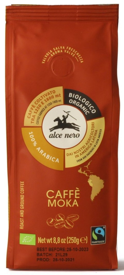 KAWA MIELONA ARABICA 100 % MOKA FAIR TRADE GÓRSKA BIO 250 g - ALCE NERO ALCE NERO (włoskie produkty) KAWA MIELONA ARABICA 100 % MOKA FAIR TRADE GÓRSKA BIO 250 g - ALCE NERO ALCE NERO (włoskie produkty)