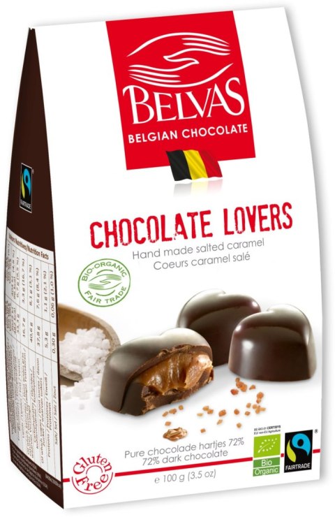 CZEKOLADKI BELGIJSKIE SERCA Z KARMELEM I SOLĄ MORSKĄ FAIR TRADE BEZGLUTENOWE BIO 100 g - BELVAS BELVAS (belgijskie czekoladki) CZEKOLADKI BELGIJSKIE SERCA Z KARMELEM I SOLĄ MORSKĄ FAIR TRADE BEZGLUTENOWE BIO 100 g - BELVAS BELVAS (belgijskie czekoladki)