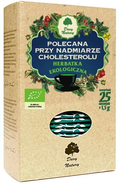 HERBATKA POLECANA PRZY NADMIARZE CHOLESTEROLU BIO (25 x 1,5 g) 37,5 g - DARY NATURY DARY NATURY - herbatki HERBATKA POLECANA PRZY NADMIARZE CHOLESTEROLU BIO (25 x 1,5 g) 37,5 g - DARY NATURY DARY NATURY - herbatki