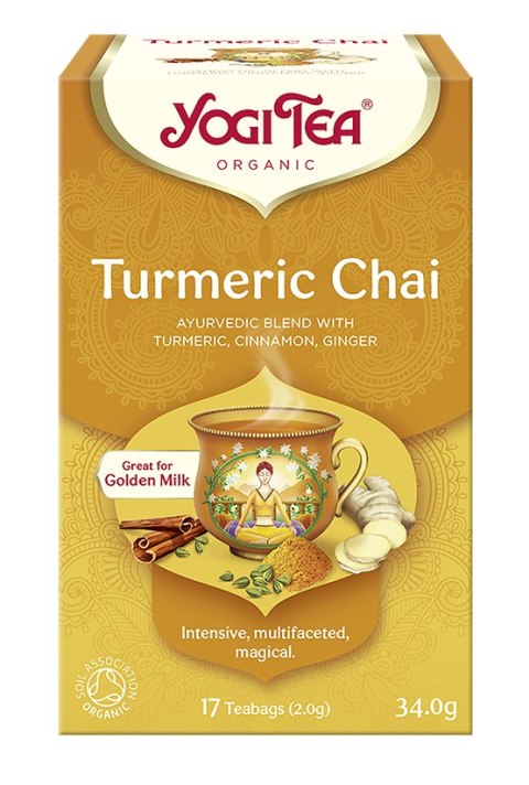 HERBATKA ZŁOTY CHAI Z KURKUMĄ (TURMERIC CHAI) BIO (17 x 2 g) 34 g - YOGI TEA YOGI TEA (herbaty i herbatki) HERBATKA ZŁOTY CHAI Z KURKUMĄ (TURMERIC CHAI) BIO (17 x 2 g) 34 g - YOGI TEA YOGI TEA (herbaty i herbatki)