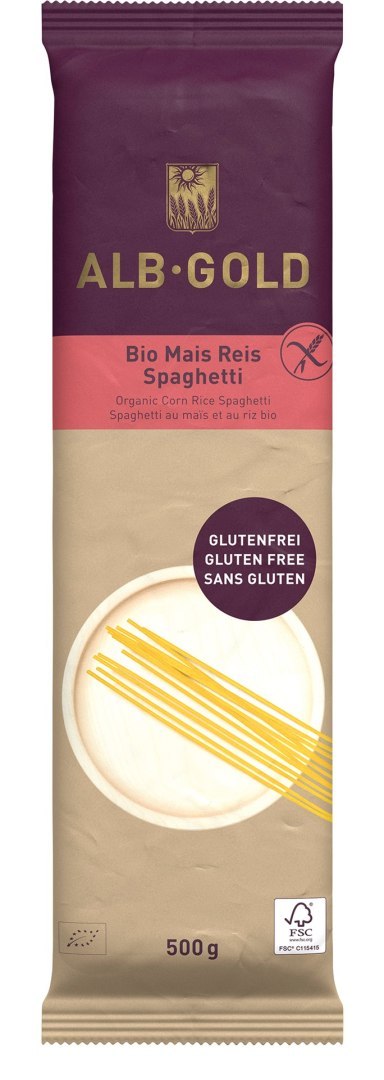 MAKARON (KUKURYDZIANO - RYŻOWY) SPAGHETTI BEZGLUTENOWY BIO 500 g - ALB GOLD ALB-GOLD (makarony) MAKARON (KUKURYDZIANO - RYŻOWY) SPAGHETTI BEZGLUTENOWY BIO 500 g - ALB GOLD ALB-GOLD (makarony)