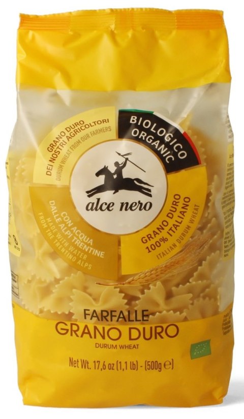 MAKARON (SEMOLINOWY) FARFALLE BIO 500 g - ALCE NERO ALCE NERO (włoskie produkty) MAKARON (SEMOLINOWY) FARFALLE BIO 500 g - ALCE NERO ALCE NERO (włoskie produkty)