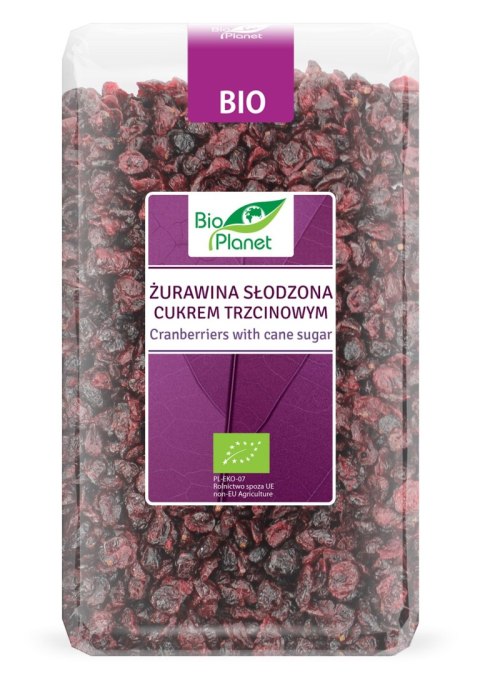 ŻURAWINA SŁODZONA CUKREM TRZCINOWYM BIO 1 kg - BIO PLANET BIO PLANET - seria FIOLETOWA (owoce suszone) ŻURAWINA SŁODZONA CUKREM TRZCINOWYM BIO 1 kg - BIO PLANET BIO PLANET - seria FIOLETOWA (owoce suszone)