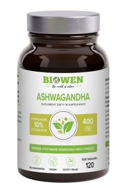 ASHWAGANDHA EKSTRAKT BEZGLUTENOWY (400 mg) 120 KAPSUŁEK - BIOWEN BIOWEN (suplementy diety)