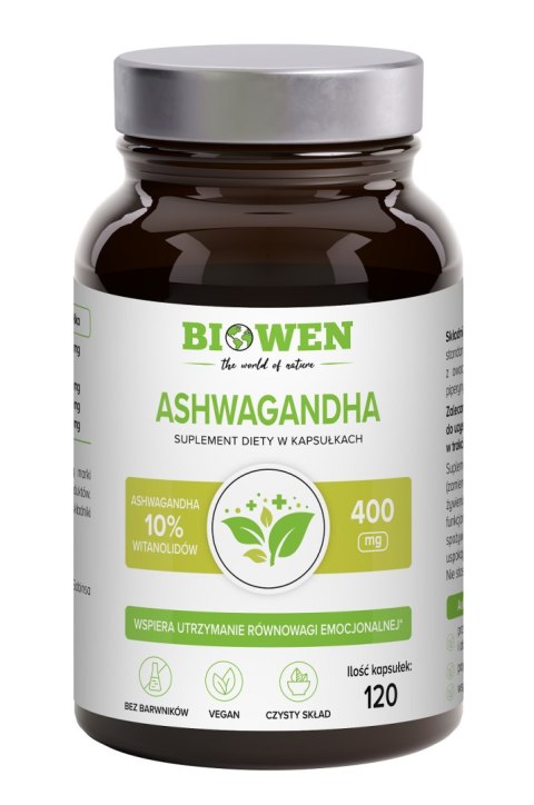 ASHWAGANDHA EKSTRAKT BEZGLUTENOWY (400 mg) 120 KAPSUŁEK - BIOWEN BIOWEN (suplementy diety) ASHWAGANDHA EKSTRAKT BEZGLUTENOWY (400 mg) 120 KAPSUŁEK - BIOWEN BIOWEN (suplementy diety)