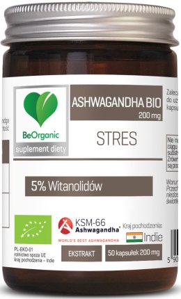 ASHWAGANDHA EKSTRAKT BIO (200 mg) 50 KAPSUŁEK - BE ORGANIC BE ORGANIC (suplementy diety)
