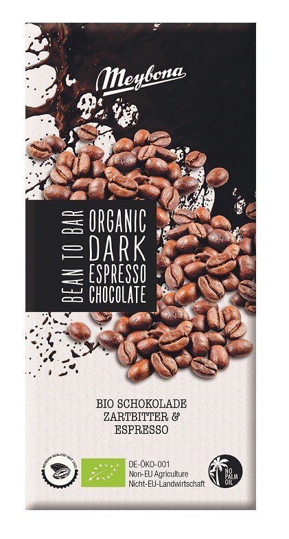 CZEKOLADA GORZKA Z KRUSZONYMI ZIARNAMI KAWY ESPRESSO BIO 100 g - MEYBONA MEYBONA (czekolady) CZEKOLADA GORZKA Z KRUSZONYMI ZIARNAMI KAWY ESPRESSO BIO 100 g - MEYBONA MEYBONA (czekolady)