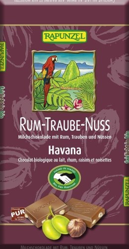 CZEKOLADA MLECZNA Z RODZYNKAMI, RUMEM I ORZECHAMI LASKOWYMI FAIR TRADE BIO 100 g - RAPUNZEL RAPUNZEL (kremy orzechowe, ketchupy, czekolady)