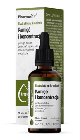 EKSTRAKTY W KROPLACH NA PAMIĘĆ I KONCENTRACJĘ BEZGLUTENOWE 30 ml - PHARMOVIT (CLEAN LABEL) PHARMOVIT (suplementy diety)