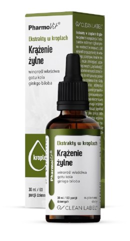 EKSTRAKTY W KROPLACH NA PRAWIDŁOWE KRĄŻENIE ŻYLNE BEZGLUTENOWE 30 ml - PHARMOVIT (CLEAN LABEL) PHARMOVIT (suplementy diety)