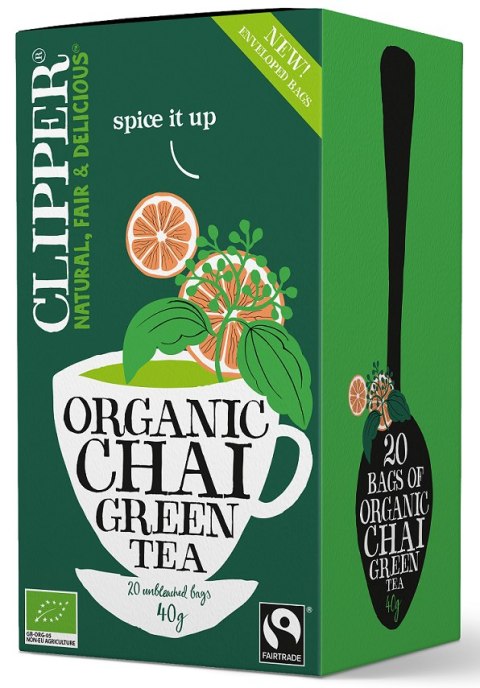 HERBATA ZIELONA CHAI Z CYNAMONEM I KARDAMONEM FAIR TRADE BIO (20 x 2 g) 40 g - CLIPPER CLIPPER (herbaty i herbatki) HERBATA ZIELONA CHAI Z CYNAMONEM I KARDAMONEM FAIR TRADE BIO (20 x 2 g) 40 g - CLIPPER CLIPPER (herbaty i herbatki)