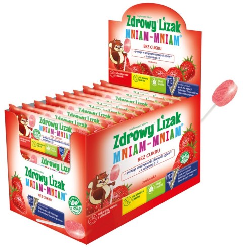 LIZAK O SMAKU TRUSKAWKOWYM Z WITAMINĄ D I C BEZGLUTENOWY 6 g - MNIAM MNIAM STARPHARMA MNIAM MNIAM STARPHARMA (lizaki) LIZAK O SMAKU TRUSKAWKOWYM Z WITAMINĄ D I C BEZGLUTENOWY 6 g - MNIAM MNIAM STARPHARMA MNIAM MNIAM STARPHARMA (lizaki)