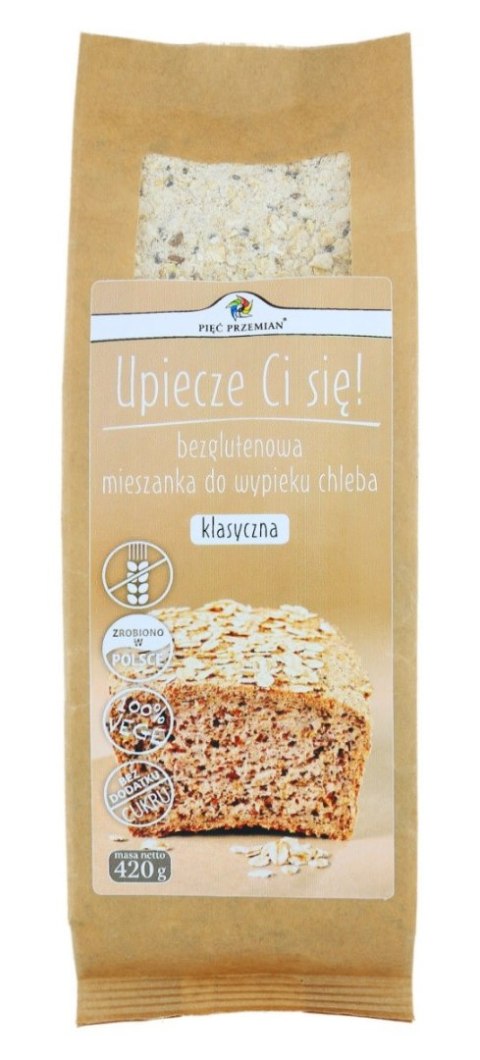 MIESZANKA DO WYPIEKU CHLEBA KLASYCZNA BEZ DODATKU CUKRÓW BEZGLUTENOWA 420 g - PIĘĆ PRZEMIAN PIĘĆ PRZEMIAN (produkty spożywcze) MIESZANKA DO WYPIEKU CHLEBA KLASYCZNA BEZ DODATKU CUKRÓW BEZGLUTENOWA 420 g - PIĘĆ PRZEMIAN PIĘĆ PRZEMIAN (produkty spożywcze)