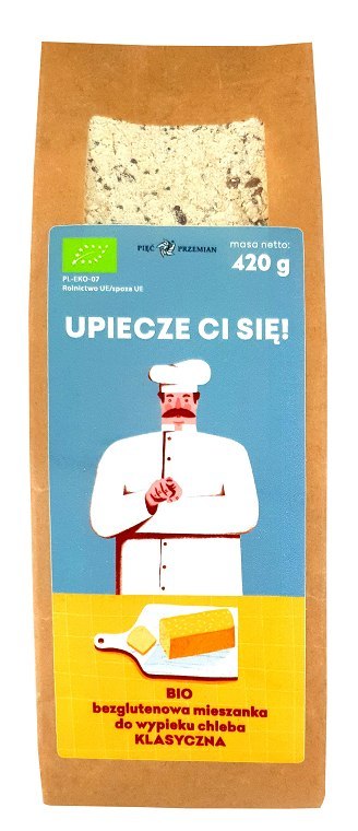 MIESZANKA DO WYPIEKU CHLEBA KLASYCZNA BEZ DODATKU CUKRÓW BEZGLUTENOWA BIO 420 g - PIĘĆ PRZEMIAN PIĘĆ PRZEMIAN (produkty spożywcze) MIESZANKA DO WYPIEKU CHLEBA KLASYCZNA BEZ DODATKU CUKRÓW BEZGLUTENOWA BIO 420 g - PIĘĆ PRZEMIAN PIĘĆ PRZEMIAN (produkty spożywcze)