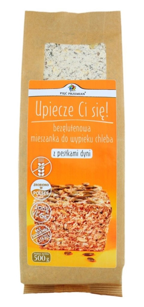 MIESZANKA DO WYPIEKU CHLEBA Z PESTKAMI DYNI BEZ DODATKU CUKRÓW BEZGLUTENOWA 500 g - PIĘĆ PRZEMIAN PIĘĆ PRZEMIAN (produkty spożywcze) MIESZANKA DO WYPIEKU CHLEBA Z PESTKAMI DYNI BEZ DODATKU CUKRÓW BEZGLUTENOWA 500 g - PIĘĆ PRZEMIAN PIĘĆ PRZEMIAN (produkty spożywcze)