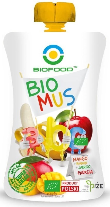 MUS MANGO - BANAN - JABŁKO BEZGLUTENOWY BIO 120 g - BIOFOOD BIOFOOD (soki, przetwory, octy, olej kokosowy) MUS MANGO - BANAN - JABŁKO BEZGLUTENOWY BIO 120 g - BIOFOOD BIOFOOD (soki, przetwory, octy, olej kokosowy)