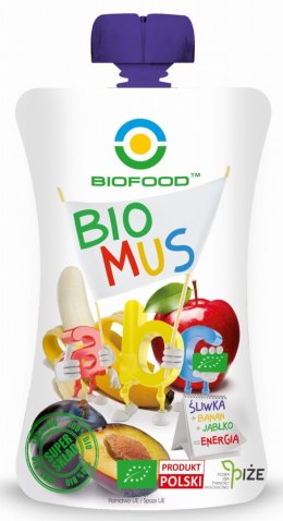 MUS ŚLIWKA - BANAN - JABŁKO BEZGLUTENOWY BIO 90 g - BIOFOOD BIOFOOD (soki, przetwory, octy, olej kokosowy)