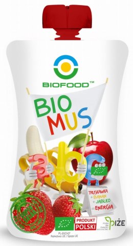 MUS TRUSKAWKA - BANAN - JABŁKO BEZGLUTENOWY BIO 90 g - BIOFOOD BIOFOOD (soki, przetwory, octy, olej kokosowy)