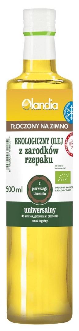 OLEJ Z ZARODKÓW RZEPAKU UNIWERSALNY TŁOCZONY NA ZIMNO OMEGA-3 BIO 500 ml - OLANDIA OLANDIA (oleje)