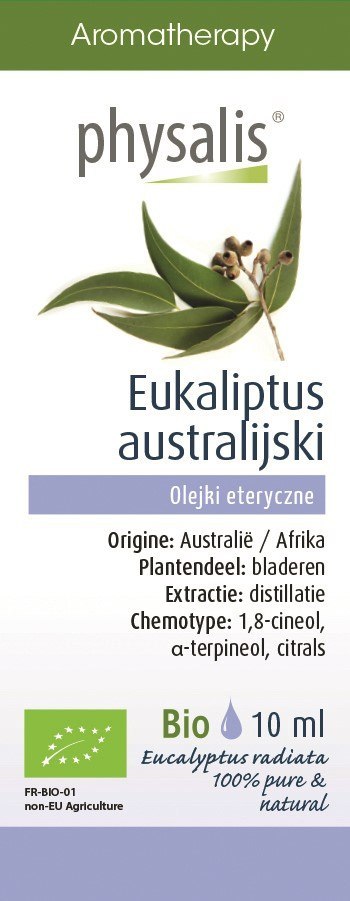 OLEJEK ETERYCZNY EUKALIPTUS AUSTRALIJSKI BIO 10 ml - PHYSALIS PHYSALIS (olejki eteryczne, suplementy) OLEJEK ETERYCZNY EUKALIPTUS AUSTRALIJSKI BIO 10 ml - PHYSALIS PHYSALIS (olejki eteryczne, suplementy)