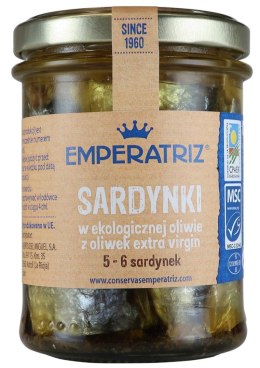 SARDYNKI EUROPEJSKIE W BIO OLIWIE Z OLIWEK EXTRA VIRGIN 190 g (SŁOIK) - EMPERATRIZ EMPERATRIZ (tuńczyk, sardynki, makrela)