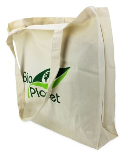 TORBA NA ZAKUPY Z DNEM I BOKAMI (BAWEŁNIANA) Z LOGO BIO PLANET MARKETING - torby, standy, magazyny, mater. promo