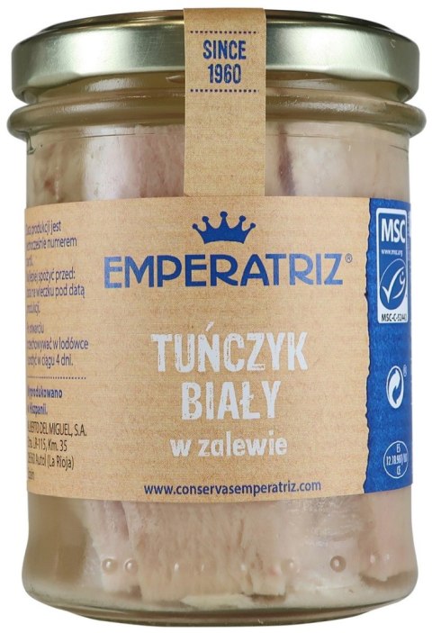 TUŃCZYK BIAŁY FILETY MSC W SOSIE WŁASNYM 200 g (140 g) (SŁOIK) - EMPERATRIZ EMPERATRIZ (tuńczyk, sardynki, makrela) TUŃCZYK BIAŁY FILETY MSC W SOSIE WŁASNYM 200 g (140 g) (SŁOIK) - EMPERATRIZ EMPERATRIZ (tuńczyk, sardynki, makrela)