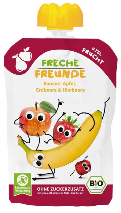 MUS BANAN - JABŁKO - TRUSKAWKA - MALINA BEZ DODATKU CUKRÓW BEZGLUTENOWY OD 6 MIESIĄCA BIO 100 g - FRECHE FREUNDE FRECHE FREUNDE (musy owocowe, przekąski) MUS BANAN - JABŁKO - TRUSKAWKA - MALINA BEZ DODATKU CUKRÓW BEZGLUTENOWY OD 6 MIESIĄCA BIO 100 g - FRECHE FREUNDE FRECHE FREUNDE (musy owocowe, przekąski)