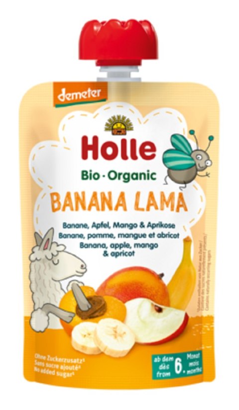 MUS BANANOWA LAMA (BANAN - JABŁKO - MANGO - MORELA) BEZ DODATKU CUKRÓW OD 6 MIESIĄCA DEMETER BIO 100 g - HOLLE HOLLE (żywność dla niemowląt) MUS BANANOWA LAMA (BANAN - JABŁKO - MANGO - MORELA) BEZ DODATKU CUKRÓW OD 6 MIESIĄCA DEMETER BIO 100 g - HOLLE HOLLE (żywność dla niemowląt)