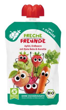 MUS JABŁKO - TRUSKAWKA - BURAK - MARCHEW BEZ DODATKU CUKRÓW BEZGLUTENOWY OD 8 MIESIĄCA BIO 100 g - FRECHE FREUNDE FRECHE FREUNDE (musy owocowe, przekąski)