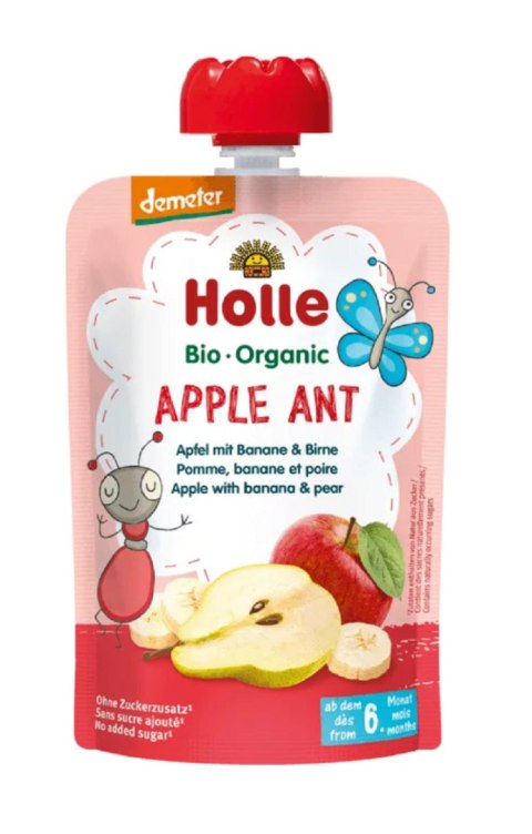 MUS JABŁKOWA MRÓWKA (JABŁKO - BANAN - GRUSZKA) BEZ DODATKU CUKRÓW OD 6 MIESIĄCA DEMETER BIO 100 g - HOLLE HOLLE (żywność dla niemowląt) MUS JABŁKOWA MRÓWKA (JABŁKO - BANAN - GRUSZKA) BEZ DODATKU CUKRÓW OD 6 MIESIĄCA DEMETER BIO 100 g - HOLLE HOLLE (żywność dla niemowląt)