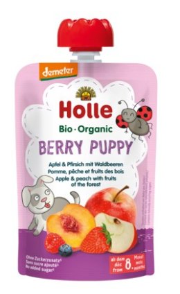 MUS JAGODOWY PIESEK (JABŁKO - BRZOSKWINIA - OWOCE LEŚNE) BEZ DODATKU CUKRÓW OD 8 MIESIĄCA DEMETER BIO 100 g - HOLLE HOLLE (żywność dla niemowląt)
