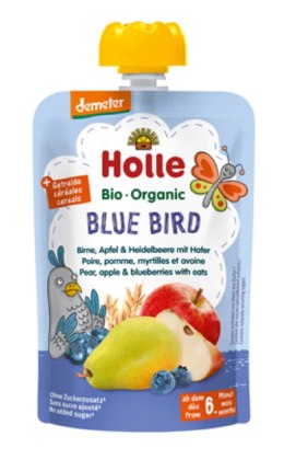 MUS NIEBIESKI PTAK (GRUSZKA - JABŁKO - JAGODA - OWIES) BEZ DODATKU CUKRÓW OD 6 MIESIĄCA DEMETER BIO 100 g - HOLLE HOLLE (żywność dla niemowląt)
