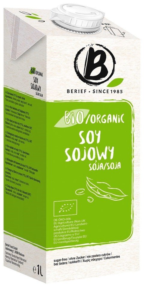 NAPÓJ SOJOWY NATURALNY BEZ CUKRU BEZGLUTENOWY BIO 1 L - BERIEF BERIEF (napoje roślinne) NAPÓJ SOJOWY NATURALNY BEZ CUKRU BEZGLUTENOWY BIO 1 L - BERIEF BERIEF (napoje roślinne)