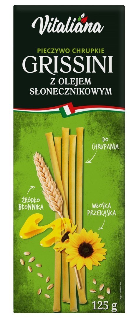 PALUSZKI GRISSINI Z OLEJEM SŁONECZNIKOWYM 125 g - VITALIANA VITALIANA PALUSZKI GRISSINI Z OLEJEM SŁONECZNIKOWYM 125 g - VITALIANA VITALIANA