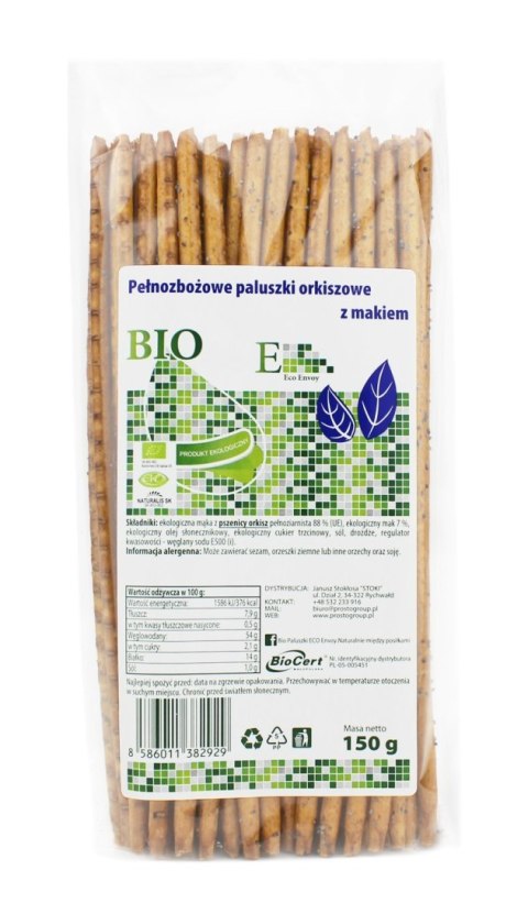 PALUSZKI ORKISZOWE PEŁNOZIARNISTE Z MAKIEM BIO 150 g - ENVOY PALUSZKI BIO - ENVOY PALUSZKI ORKISZOWE PEŁNOZIARNISTE Z MAKIEM BIO 150 g - ENVOY PALUSZKI BIO - ENVOY