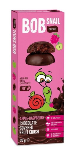 PRZEKĄSKA CHOCO JABŁKO - MALINA W CIEMNEJ CZEKOLADZIE BELGIJSKIEJ BEZ DODATKU CUKRÓW BEZGLUTENOWA 30 g - BOB SNAIL BOB SNAIL (przekąski owocowe)