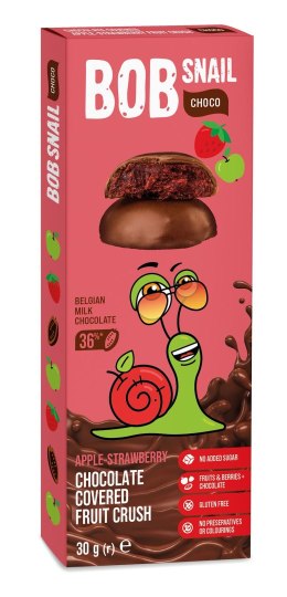 PRZEKĄSKA CHOCO JABŁKO - TRUSKAWKA W MLECZNEJ CZEKOLADZIE BIELGIJSKIEJ BEZ DODATKU CUKRÓW BEZGLUTENOWA 30 g - BOB SNAIL BOB SNAIL (przekąski owocowe)