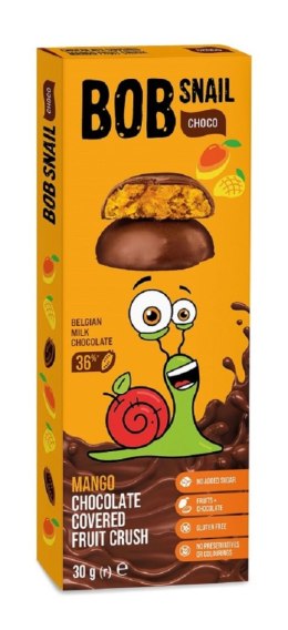 PRZEKĄSKA CHOCO MANGO W MLECZNEJ CZEKOLADZIE BELGIJSKIEJ BEZ DODATKU CUKRÓW BEZGLUTENOWA 30 g - BOB SNAIL BOB SNAIL (przekąski owocowe)