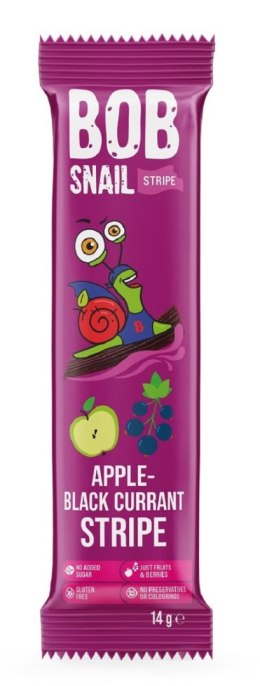 PRZEKĄSKA STRIPE JABŁKO - CZARNA PORZECZKA BEZ DODATKU CUKRÓW BEZGLUTENOWA 14 g - BOB SNAIL BOB SNAIL (przekąski owocowe)