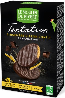 CIASTKA IMBIROWO - CYTRYNOWE W GORZKIEJ CZEKOLADZIE BIO 130 g - LE MOULIN DU PIVERT LE MOULIN DU PIVERT (ciastka, ciasteczka)