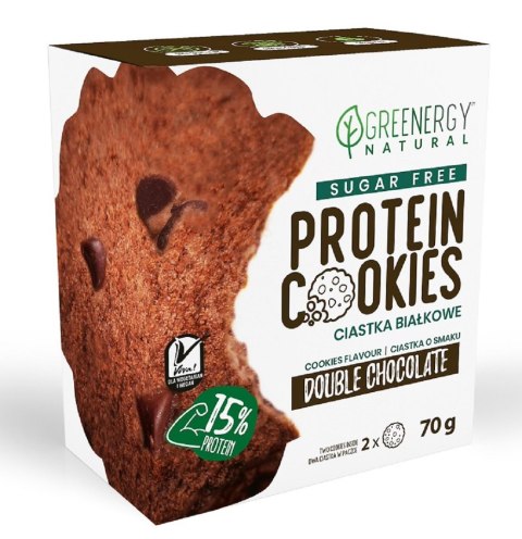 CIASTKA PROTEINOWE PODWÓJNIE CZEKOLADOWE BEZ CUKRU (2 x 35 g) 70 g - GREENERGY GREENERGY (chipsy, przekąski) CIASTKA PROTEINOWE PODWÓJNIE CZEKOLADOWE BEZ CUKRU (2 x 35 g) 70 g - GREENERGY GREENERGY (chipsy, przekąski)