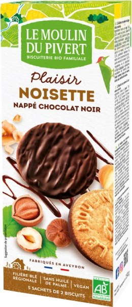 CIASTKA Z ORZECHAMI LASKOWYMI OBLANE GORZKĄ CZEKOLADĄ BIO 130 g - LE MOULIN DU PIVERT LE MOULIN DU PIVERT (ciastka, ciasteczka)