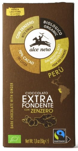 CZEKOLADA GORZKA Z IMBIREM FAIR TRADE BEZGLUTENOWA BIO 50 g - ALCE NERO ALCE NERO (włoskie produkty)