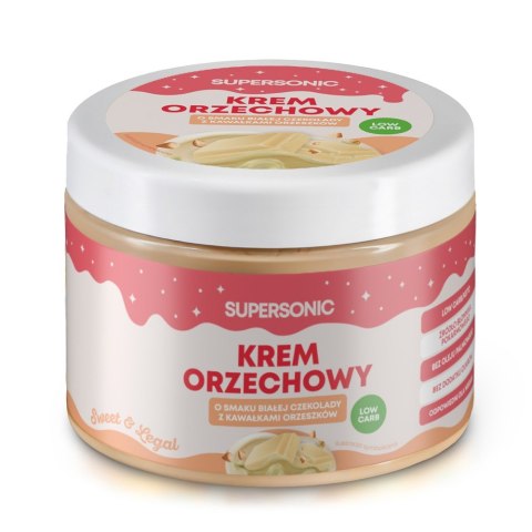 KREM ORZECHOWY O SMAKU BIAŁEJ CZEKOLADY Z CHRUPIĄCYMI KAWAŁKAMI ORZESZKÓW BEZ DODATKU CUKRÓW 250 g - SUPERSONIC SUPERSONIC (kremy orzechowe) KREM ORZECHOWY O SMAKU BIAŁEJ CZEKOLADY Z CHRUPIĄCYMI KAWAŁKAMI ORZESZKÓW BEZ DODATKU CUKRÓW 250 g - SUPERSONIC SUPERSONIC (kremy orzechowe)