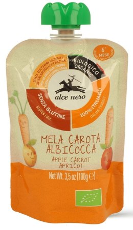 MUS JABŁKO - MARCHEW - MORELA BEZ DODATKU CUKRÓW BEZGLUTENOWY OD 6 MIESIĄCA BIO 100 g - ALCE NERO ALCE NERO (włoskie produkty)