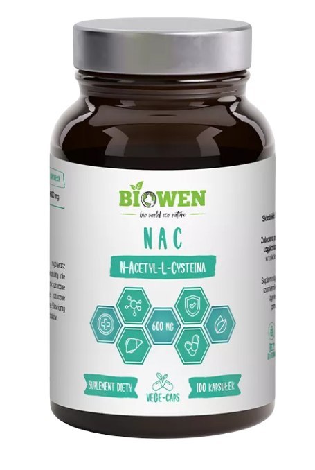 NAC (N-ACETYLO-L-CYSTEINA) (600 mg) BEZGLUTENOWA 100 KAPSUŁEK - BIOWEN BIOWEN (suplementy diety) NAC (N-ACETYLO-L-CYSTEINA) (600 mg) BEZGLUTENOWA 100 KAPSUŁEK - BIOWEN BIOWEN (suplementy diety)