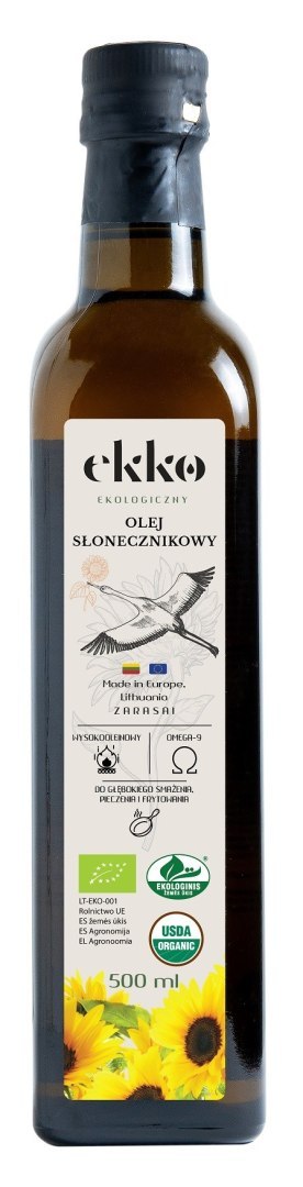 OLEJ SŁONECZNIKOWY DO GOTOWANIA I SMAŻENIA TŁOCZONY NA ZIMNO BIO 500 ml - EKKO EKKO (oleje) OLEJ SŁONECZNIKOWY DO GOTOWANIA I SMAŻENIA TŁOCZONY NA ZIMNO BIO 500 ml - EKKO EKKO (oleje)