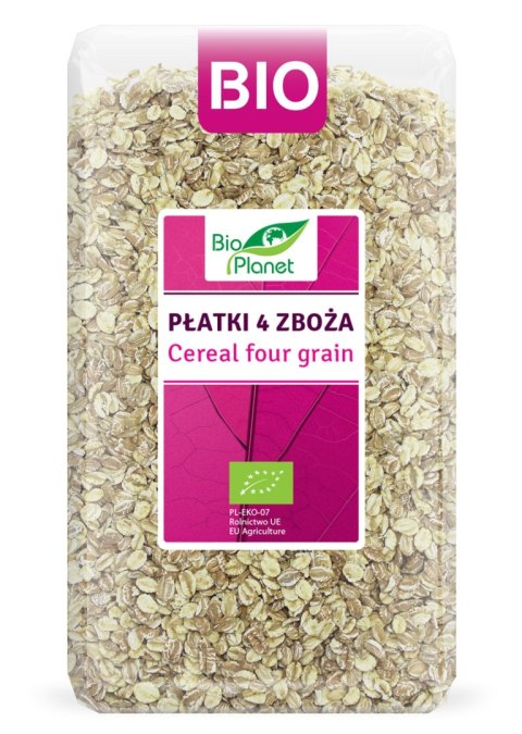 PŁATKI 4 ZBOŻA (ORKISZ, OWIES, JĘCZMIEŃ, ŻYTO) BIO 600 g - BIO PLANET BIO PLANET - seria RÓŻOWA (płatki, otręby, musli) PŁATKI 4 ZBOŻA (ORKISZ, OWIES, JĘCZMIEŃ, ŻYTO) BIO 600 g - BIO PLANET BIO PLANET - seria RÓŻOWA (płatki, otręby, musli)